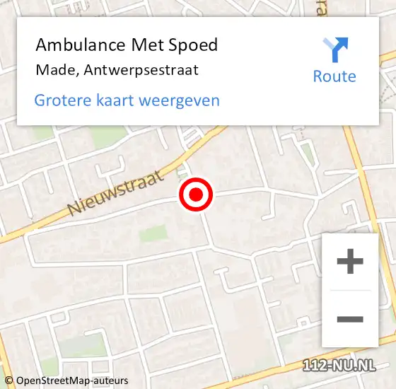 Locatie op kaart van de 112 melding: Ambulance Met Spoed Naar Made, Antwerpsestraat op 22 mei 2018 17:31