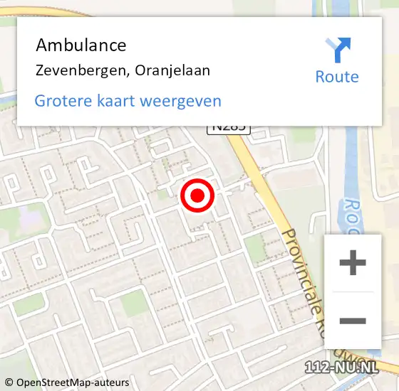 Locatie op kaart van de 112 melding: Ambulance Zevenbergen, Oranjelaan op 22 mei 2018 17:37