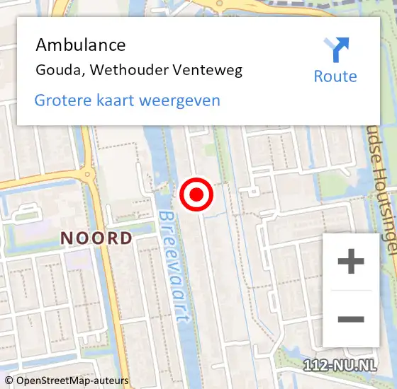 Locatie op kaart van de 112 melding: Ambulance Gouda, Wethouder Venteweg op 22 mei 2018 17:40
