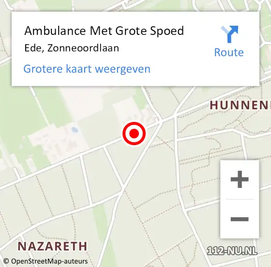 Locatie op kaart van de 112 melding: Ambulance Met Grote Spoed Naar Ede, Zonneoordlaan op 22 mei 2018 17:46