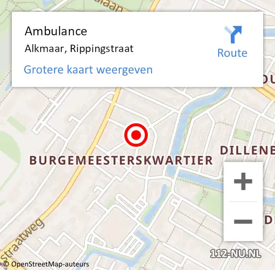 Locatie op kaart van de 112 melding: Ambulance Alkmaar, Rippingstraat op 22 mei 2018 17:54