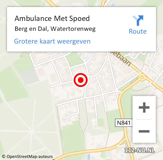 Locatie op kaart van de 112 melding: Ambulance Met Spoed Naar Berg en Dal, Watertorenweg op 22 mei 2018 18:17
