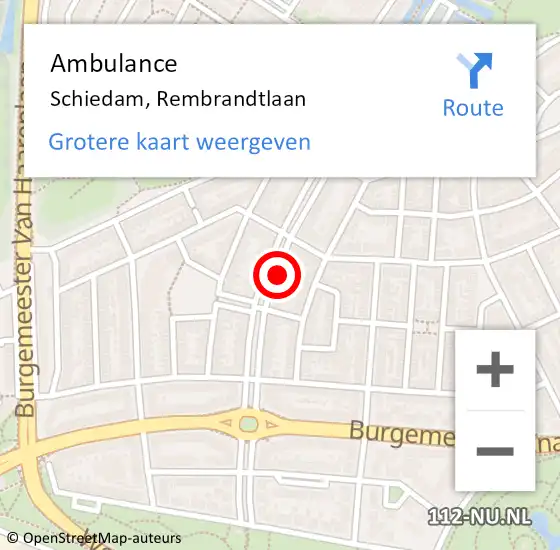 Locatie op kaart van de 112 melding: Ambulance Schiedam, Rembrandtlaan op 22 mei 2018 18:32