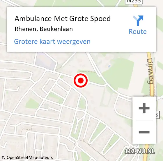 Locatie op kaart van de 112 melding: Ambulance Met Grote Spoed Naar Rhenen, Beukenlaan op 22 mei 2018 18:57