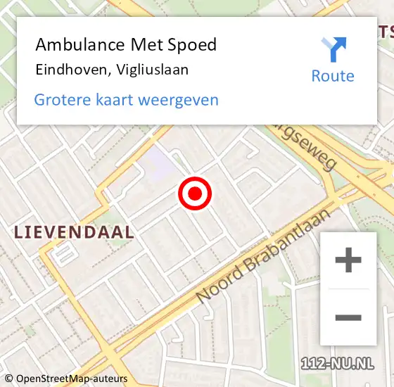 Locatie op kaart van de 112 melding: Ambulance Met Spoed Naar Eindhoven, Vigliuslaan op 22 mei 2018 20:03