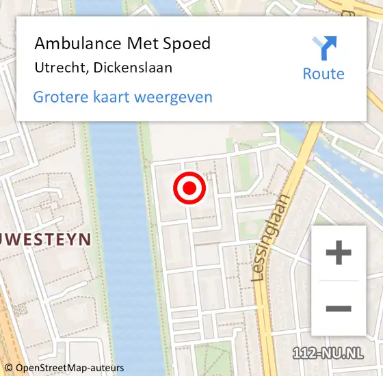 Locatie op kaart van de 112 melding: Ambulance Met Spoed Naar Utrecht, Dickenslaan op 22 mei 2018 20:49