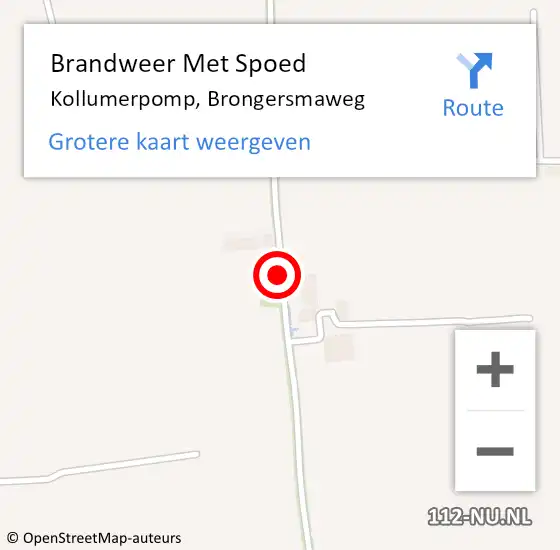Locatie op kaart van de 112 melding: Brandweer Met Spoed Naar Kollumerpomp, Brongersmaweg op 22 mei 2018 20:55