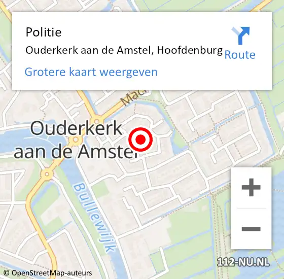 Locatie op kaart van de 112 melding: Politie Ouderkerk aan de Amstel, Hoofdenburg op 22 mei 2018 21:39