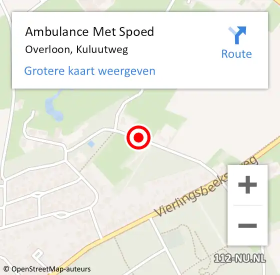 Locatie op kaart van de 112 melding: Ambulance Met Spoed Naar Overloon, Kuluutweg op 22 mei 2018 21:48