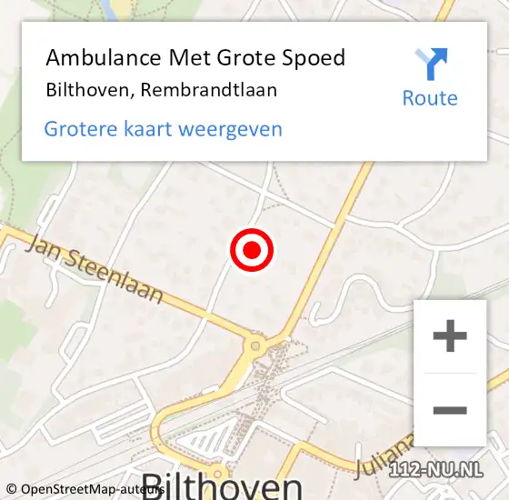 Locatie op kaart van de 112 melding: Ambulance Met Grote Spoed Naar Bilthoven, Rembrandtlaan op 22 mei 2018 22:21