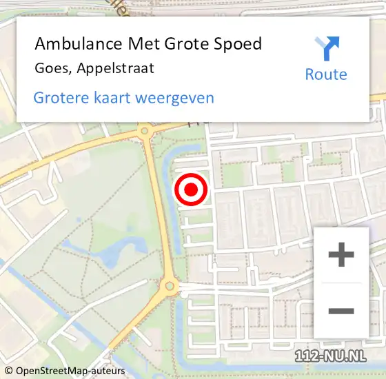 Locatie op kaart van de 112 melding: Ambulance Met Grote Spoed Naar Goes, Appelstraat op 22 mei 2018 23:01