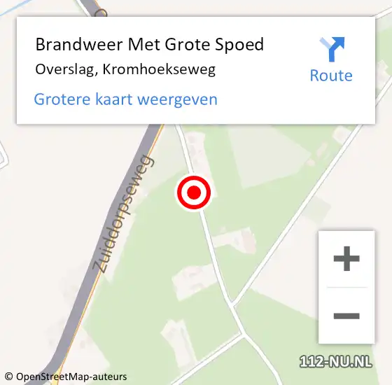 Locatie op kaart van de 112 melding: Brandweer Met Grote Spoed Naar Overslag, Kromhoekseweg op 22 mei 2018 23:10