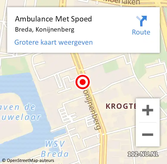Locatie op kaart van de 112 melding: Ambulance Met Spoed Naar Breda, Konijnenberg op 22 mei 2018 23:21