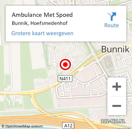 Locatie op kaart van de 112 melding: Ambulance Met Spoed Naar Bunnik, Hoefsmedenhof op 23 mei 2018 03:39