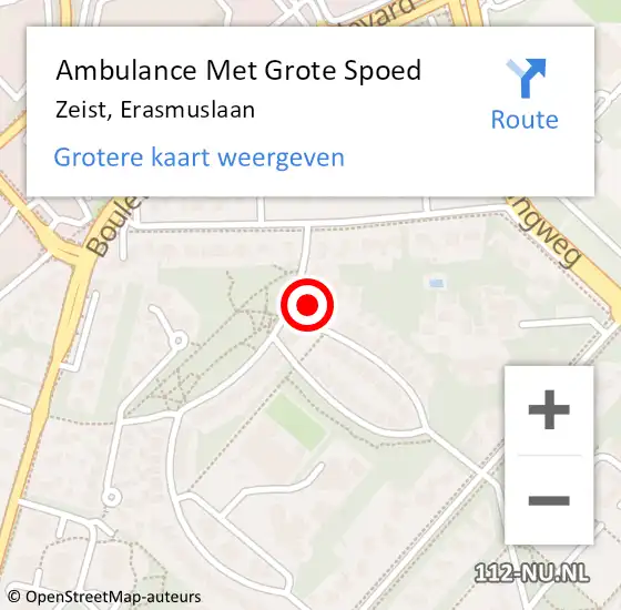 Locatie op kaart van de 112 melding: Ambulance Met Grote Spoed Naar Zeist, Erasmuslaan op 23 mei 2018 07:07