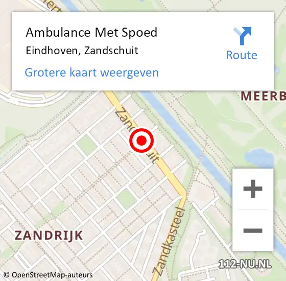 Locatie op kaart van de 112 melding: Ambulance Met Spoed Naar Eindhoven, Zandschuit op 23 mei 2018 08:04