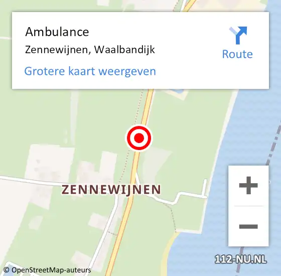 Locatie op kaart van de 112 melding: Ambulance Zennewijnen, Waalbandijk op 23 mei 2018 08:54