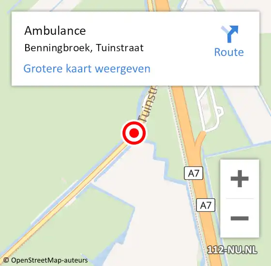 Locatie op kaart van de 112 melding: Ambulance Benningbroek, Tuinstraat op 23 mei 2018 09:19