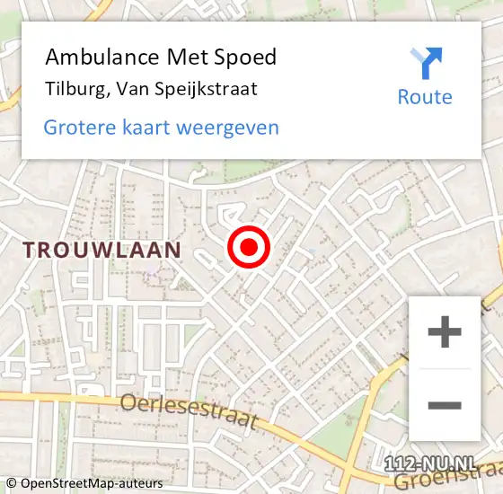 Locatie op kaart van de 112 melding: Ambulance Met Spoed Naar Tilburg, Van Speijkstraat op 23 mei 2018 11:48