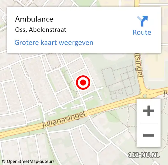 Locatie op kaart van de 112 melding: Ambulance Oss, Abelenstraat op 23 mei 2018 12:47