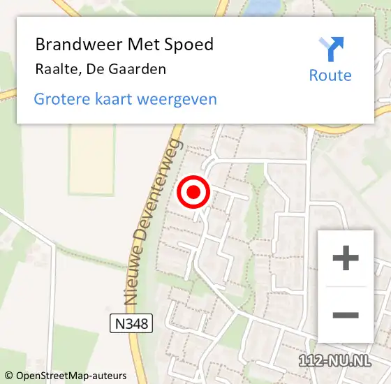 Locatie op kaart van de 112 melding: Brandweer Met Spoed Naar Raalte, De Gaarden op 23 mei 2018 13:58