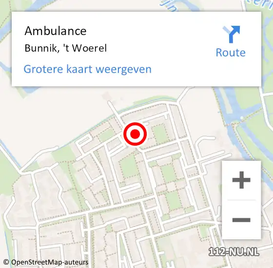 Locatie op kaart van de 112 melding: Ambulance Bunnik, 't Woerel op 23 mei 2018 14:16