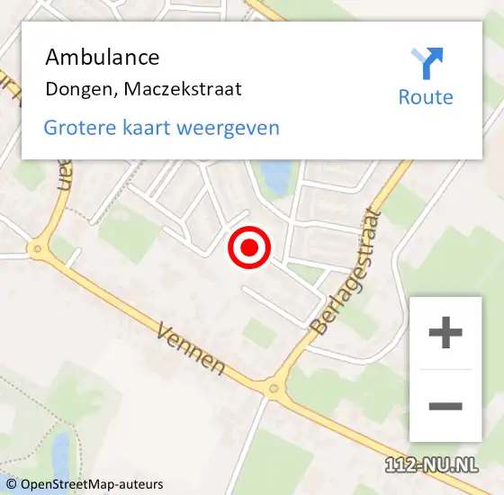 Locatie op kaart van de 112 melding: Ambulance Dongen, Maczekstraat op 23 mei 2018 15:37