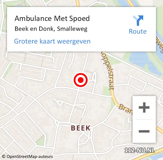 Locatie op kaart van de 112 melding: Ambulance Met Spoed Naar Beek en Donk, Smalleweg op 23 mei 2018 17:25