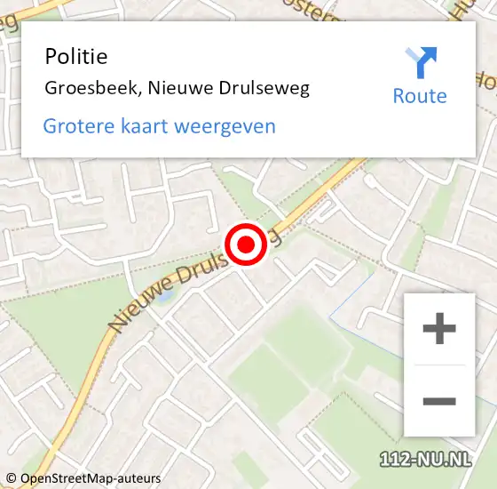 Locatie op kaart van de 112 melding: Politie Groesbeek, Nieuwe Drulseweg op 23 mei 2018 17:40