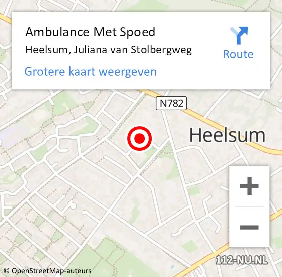 Locatie op kaart van de 112 melding: Ambulance Met Spoed Naar Heelsum, Juliana van Stolbergweg op 23 mei 2018 18:35