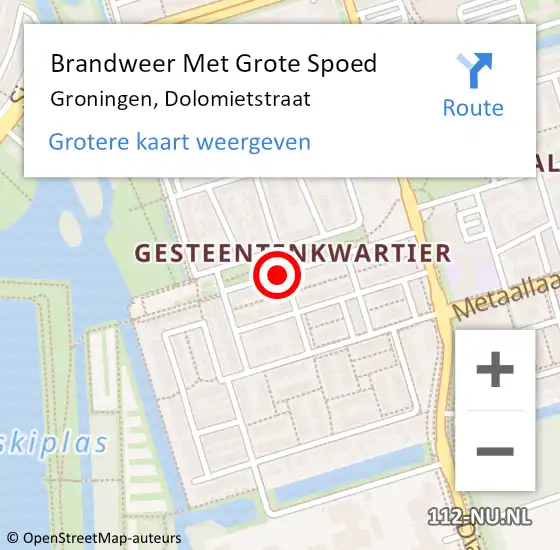 Locatie op kaart van de 112 melding: Brandweer Met Grote Spoed Naar Groningen, Dolomietstraat op 23 mei 2018 18:36