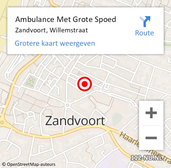 Locatie op kaart van de 112 melding: Ambulance Met Grote Spoed Naar Zandvoort, Willemstraat op 23 mei 2018 19:09