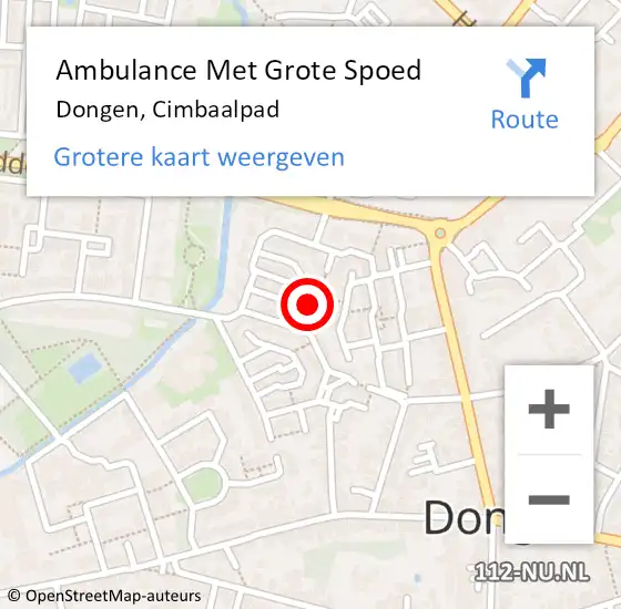 Locatie op kaart van de 112 melding: Ambulance Met Grote Spoed Naar Dongen, Cimbaalpad op 23 mei 2018 19:15