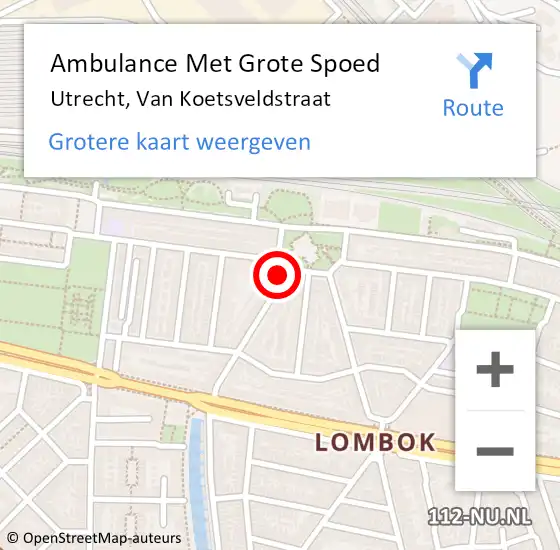 Locatie op kaart van de 112 melding: Ambulance Met Grote Spoed Naar Utrecht, Van Koetsveldstraat op 23 mei 2018 21:14