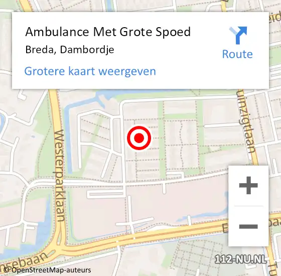 Locatie op kaart van de 112 melding: Ambulance Met Grote Spoed Naar Breda, Dambordje op 23 mei 2018 23:02