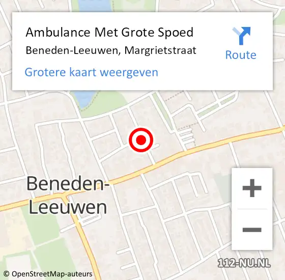 Locatie op kaart van de 112 melding: Ambulance Met Grote Spoed Naar Beneden-Leeuwen, Margrietstraat op 24 mei 2018 01:13