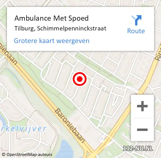 Locatie op kaart van de 112 melding: Ambulance Met Spoed Naar Tilburg, Schimmelpenninckstraat op 24 mei 2018 06:17