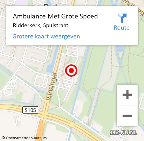 Locatie op kaart van de 112 melding: Ambulance Met Grote Spoed Naar Ridderkerk, Spuistraat op 24 mei 2018 07:25