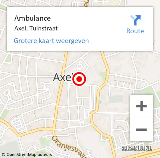 Locatie op kaart van de 112 melding: Ambulance Axel, Tuinstraat op 24 mei 2018 08:10