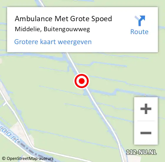 Locatie op kaart van de 112 melding: Ambulance Met Grote Spoed Naar Middelie, Buitengouwweg op 24 mei 2018 08:45