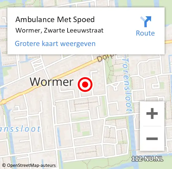 Locatie op kaart van de 112 melding: Ambulance Met Spoed Naar Wormer, Zwarte Leeuwstraat op 24 mei 2018 08:45