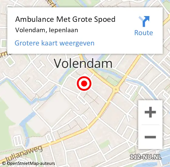 Locatie op kaart van de 112 melding: Ambulance Met Grote Spoed Naar Volendam, Iepenlaan op 24 mei 2018 09:19