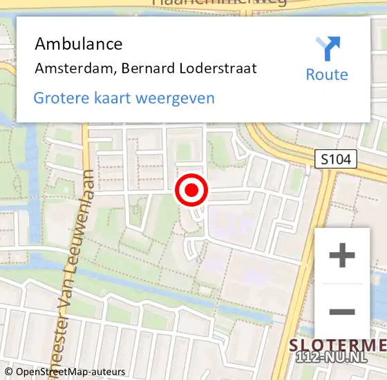 Locatie op kaart van de 112 melding: Ambulance Amsterdam, Bernard Loderstraat op 24 mei 2018 09:49