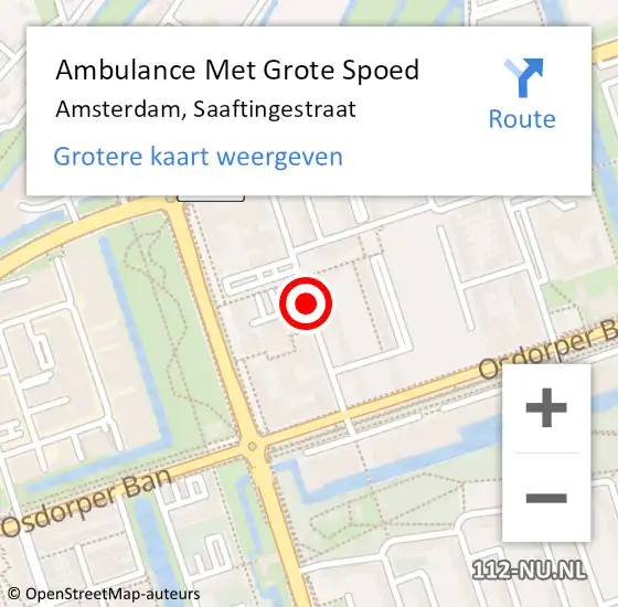 Locatie op kaart van de 112 melding: Ambulance Met Grote Spoed Naar Amsterdam, Saaftingestraat op 24 mei 2018 11:17