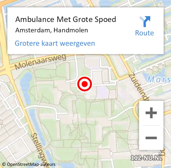 Locatie op kaart van de 112 melding: Ambulance Met Grote Spoed Naar Amsterdam, Handmolen op 24 mei 2018 11:44