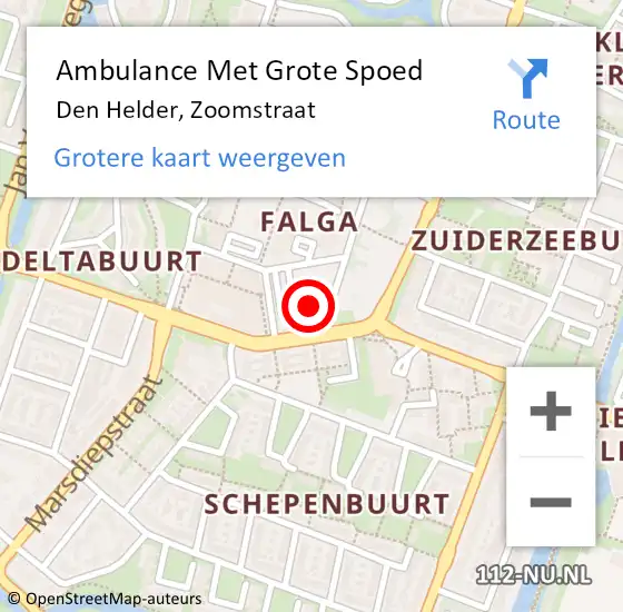 Locatie op kaart van de 112 melding: Ambulance Met Grote Spoed Naar Den Helder, Zoomstraat op 24 mei 2018 11:51