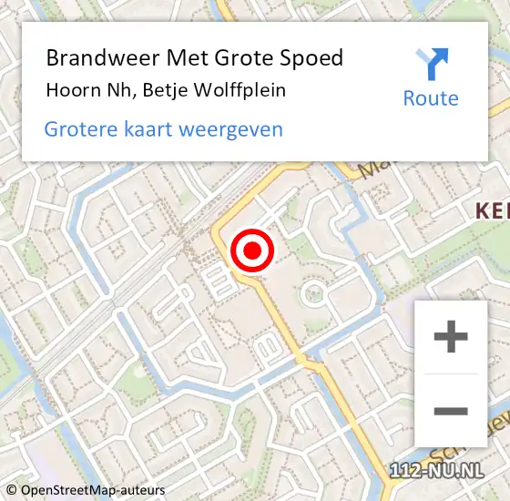Locatie op kaart van de 112 melding: Brandweer Met Grote Spoed Naar Hoorn Nh, Betje Wolffplein op 24 mei 2018 12:49