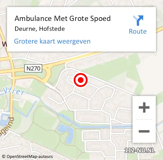 Locatie op kaart van de 112 melding: Ambulance Met Grote Spoed Naar Deurne, Hofstede op 24 mei 2018 13:46