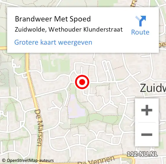 Locatie op kaart van de 112 melding: Brandweer Met Spoed Naar Zuidwolde, Wethouder Klunderstraat op 24 mei 2018 14:17