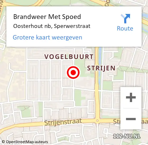 Locatie op kaart van de 112 melding: Brandweer Met Spoed Naar Oosterhout nb, Sperwerstraat op 24 mei 2018 14:54